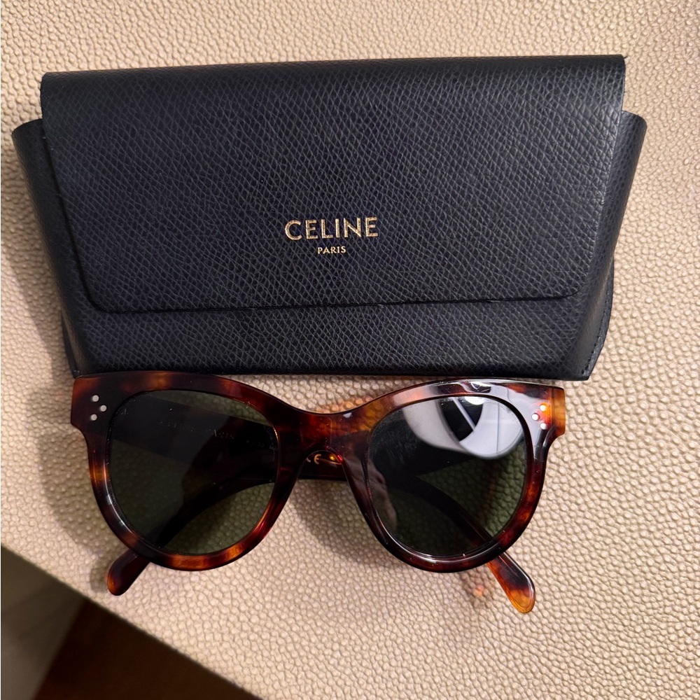 Celine Tortoise Blonde Rectangle Sunglasses with Grey Lenses - Picture 3 of 8